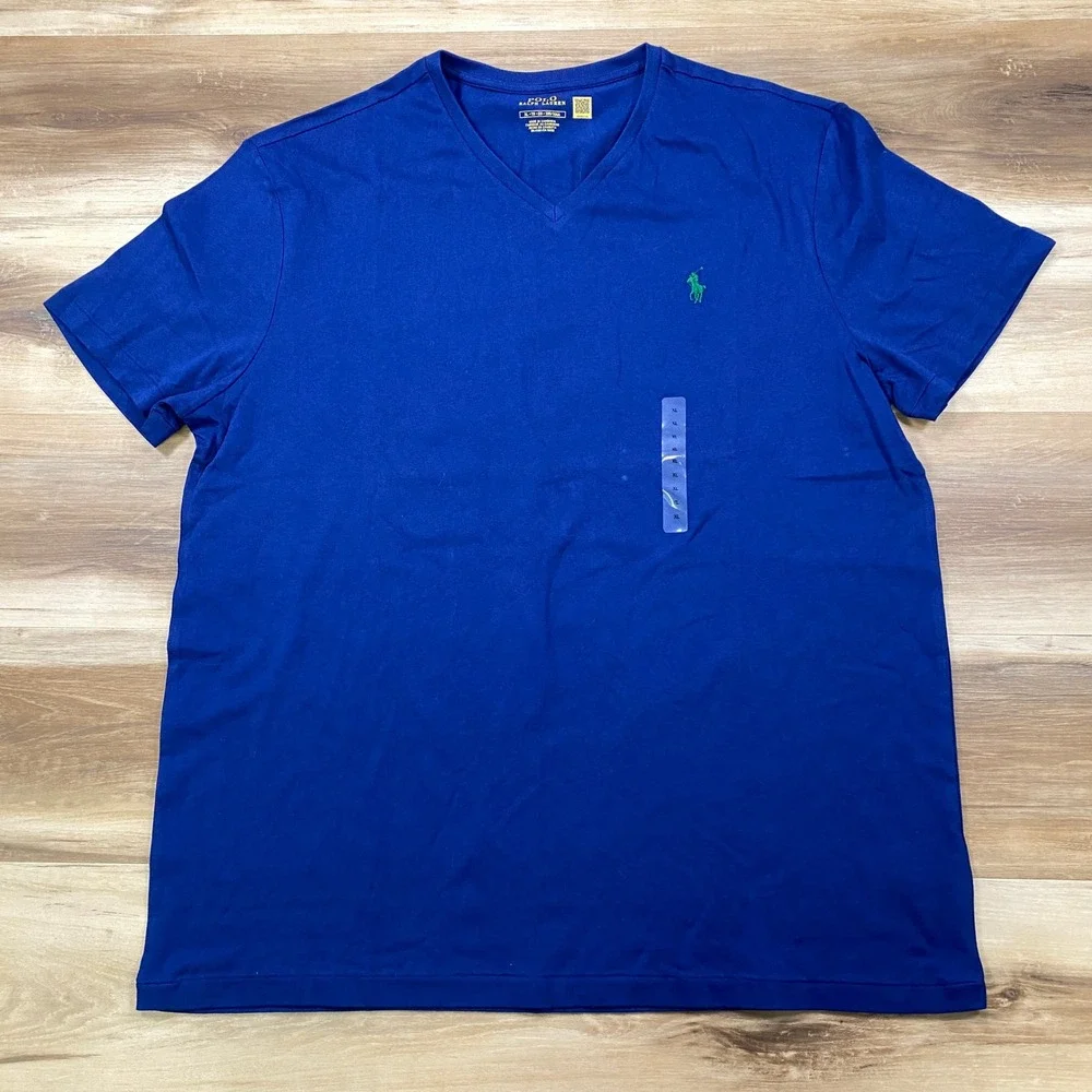 Polo Ralph Lauren V-Neck T-Shirt Men XL Classic Cotton Royal Blue Heritage